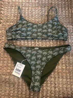 Lemlem Olive Palm-Print Two-Piece Bikini
